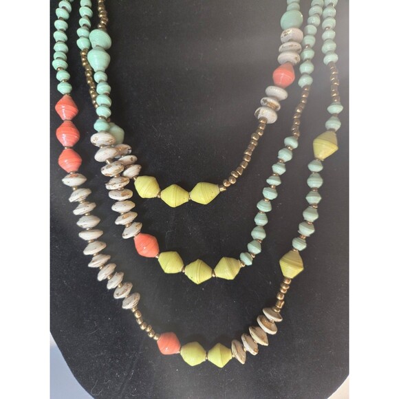 Beaded Necklace Layered Multistrand Multicolored - Picture 2 of 5